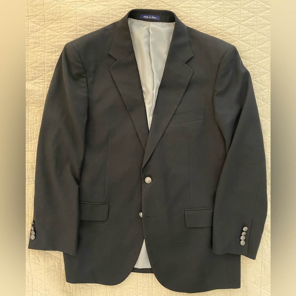 Alan Flusser Single Breasted Suit Jacket in Black with Crest Buttons Size 42 S‎